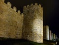 Historic walls of Avila at night, Castilla y Leon, Spain Royalty Free Stock Photo