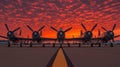Historic warplanes at dawn Royalty Free Stock Photo