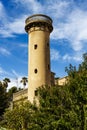 Historic watchtower in a garden in the Clota neighborhood, Barcelona, Spain, Europe Royalty Free Stock Photo