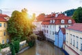 Historic water mill in Prague, water mill, Czech Republic. Old water mill at center of the Prague. Czechia. Mill Wheel of Royalty Free Stock Photo