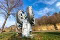 Historic water pump with gears on the Glan promenade in Meisenheim Royalty Free Stock Photo