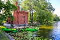 Historic Water Pumping Station And Boats On The Lake In Royal Wilanow Park In Warsaw, Poland. August 2019