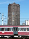 KATOWICE,SILESIA,POLAND-Historic water tower and train Royalty Free Stock Photo