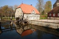 Historic watermill in framework style of the Castle Rheda in North Rhine-Westphalia, Germany