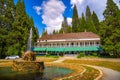 Historic Wawona Hotel with fountain in front, Yosemite National Park Royalty Free Stock Photo