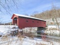 Historic West Arlington Covered Bridge in the winter in Vermont