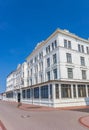 Historic white mansion on the boardwalk of Borkum