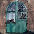 Historic window in locomotive shed, enginehouse with old bricks, Lockschuppen, Erkrath-Hochdahl near Dusseldorf, Germany