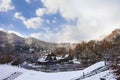 Historic winter villages of Shirakawa-go and Gokayama Japan. Traditional style huts in villages heritage site Unesco.