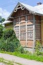 Historic wooden cottage on the street of Drohobych. Ukraine