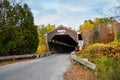 Empty wooden covered bridge in autumn Royalty Free Stock Photo