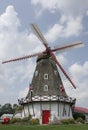 Historic Wooden Danish Windmill with Flowers and Flags at Small Danish Town. September 05,2009 in Elk Horn, Iowa