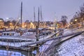 Historic yachts in a marina in winter Royalty Free Stock Photo