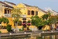 Historic yellow houses river reflections, Hoi An Royalty Free Stock Photo