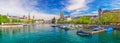 Historic Zurich city center with famous Fraumunster Church and Limmat river