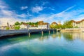 Historic Zurich city center with famous Fraumunster Church, Limmat river and Zurich lake, Switzerland Royalty Free Stock Photo