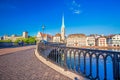 Historic Zurich city center with famous Fraumunster Church, Limmat river and Zurich lake, Zurich, Switzerland