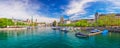 Historic Zurich city center with famous Fraumunster Church, Limmat river and Zurich lake, Zurich, Switzerland