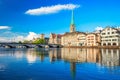 Historic Zurich city center with famous Fraumunster Church, Limmat river and Zurich lake, Zurich, Switzerland