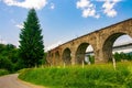 Historical abandoned railway arch bridge viaduct in Vorokhta, Ivano-Frankivsk Region, Ukraine