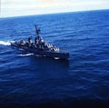 ara, argentine navy destroyer, year 1982 malvinas war, falkland sailing in atlantic ocean Royalty Free Stock Photo