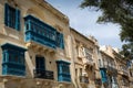 Historical architecture in Valetta, Malta. Traditional blue maltese balconies. Royalty Free Stock Photo