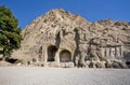 Historical bas-relief in ancient Arches of Taq-e Bostan from the era of Sassanid Empire of Persia Royalty Free Stock Photo