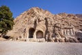 Historical bas-relief in ancient Arches of Taq-e Bostan from the era of Sassanid Empire of Persia. Royalty Free Stock Photo