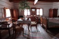 Historical bedroom of richer peasant, reeve or mayor from 19th century in northern Slovakia, with hanged christmas tree