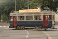 Historical Blue tram A327 from museum on the Kneuterdijk Royalty Free Stock Photo