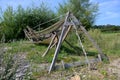 Historical boat construction frame in the reconstructed Viking village Hedeby on the inlet Schlei of the Baltic Sea in Northern