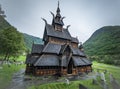 Historical Borgund stave church in Norway. A medieval christian church.