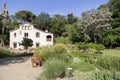 Historical botanical garden with masia, typical catalan rural h Royalty Free Stock Photo