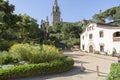 Historical botanical garden with masia, typical catalan rural h