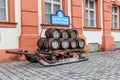 Historical brewery sled with beer kegs Royalty Free Stock Photo