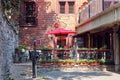 Historical brick building of cafe or restaurant Bonsecours in Montreal, Quebec, Canada