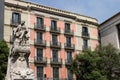 Historical building facade in La Rambla street in Barcelona, Catalonia, Spain