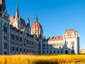 Historical building of Hungarian Parliament view from Kossuth Lajos Square. Sunny day shot with clear blue sky. Royalty Free Stock Photo