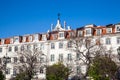 Historical buildings around King Pedro IV Square also called Rossio Square located in the Pombaline Downtown of Lisbon Royalty Free Stock Photo