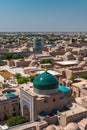 Historical buildings of Khiva, Uzbekistan from above, mausoleum Pahlavan Mahmoud