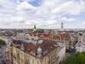 Historical Buildings in Lviv city center aerial view at Summertime midday, Western Ukraine Royalty Free Stock Photo