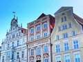 Historical buildings at the market square of Rostock, Germany