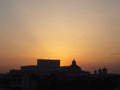 Historical buildings silhouettes in Bucharest