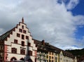 Historical buildings at the Square Muensterplatz in the Old Town of Freiburg in Breisgau, Baden - Wuerttemberg