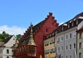 Historical Buildings on the Square Muensterplatz in the Old Town of Freiburg in Breisgau, Baden - Wuerttemberg Royalty Free Stock Photo