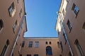 Historical buildings of St. Petersburg built in tight squares, called courtyards-wells