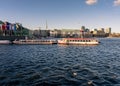 Historical buildings and tour boats along the Alster lake, Hamburg