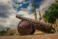 Historical Cannon in Edirne Capital of the Ottoman Empire, Turkey. Selimiye Mosque in background