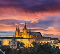 Historical center of Prague durin beautiful sunset with castle, Czech Republic Royalty Free Stock Photo