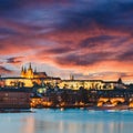 Historical center of Prague durin beautiful sunset with castle, Czech Republic